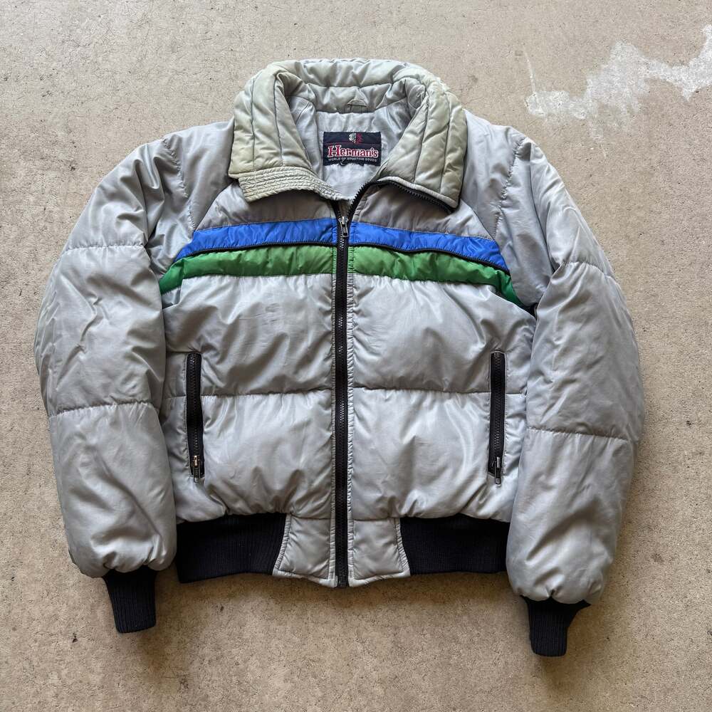 Men's Vintage 70's Herman's Gray Blue Green Retro Down Puffer Jacket Sz Small